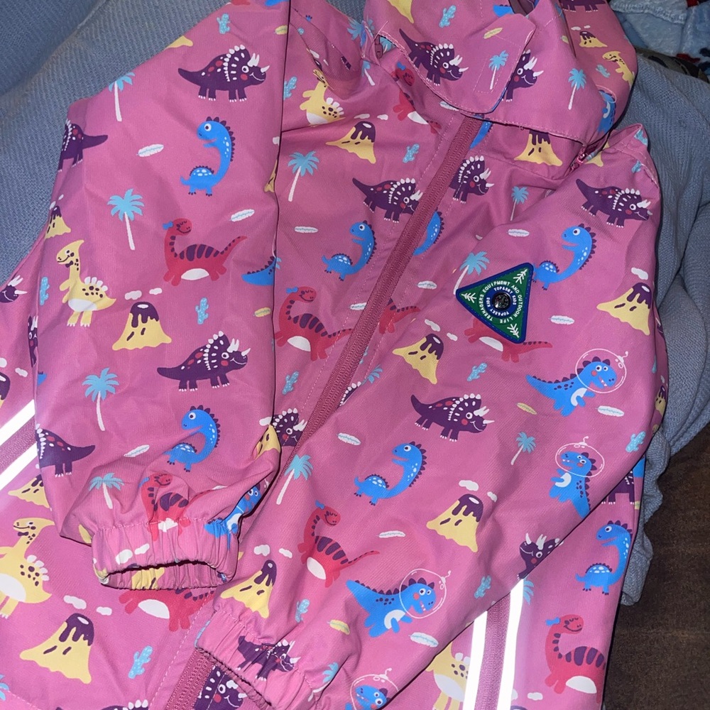 Kids Dinosaur Print Pink Rain Jacket